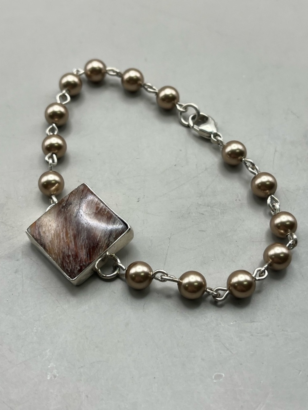 Handmade Sterling Silver Agate & Pearl Bezel Bracelet - Elegant & Unique